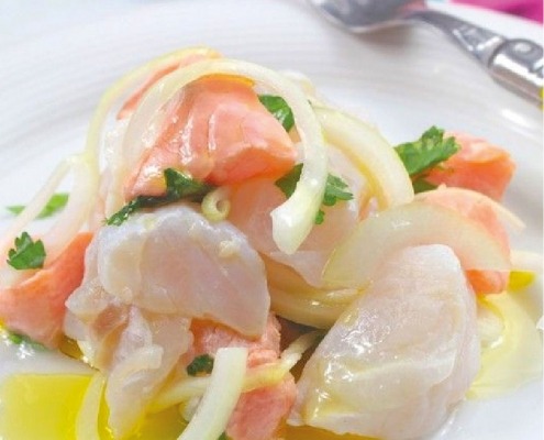 Cebiche de salmón y rosada