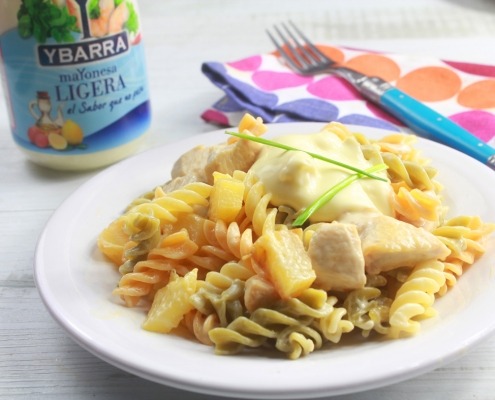 ensalada de pasta y pollo con mayonesa ligera