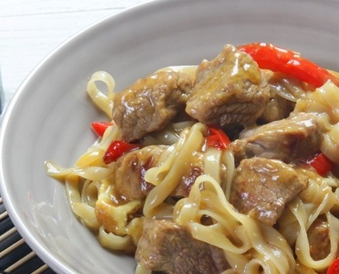 wok de ternera y fideos de arroz ybarra