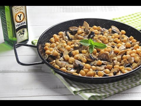 Paella de Garbanzos, Champiñones y AOVE Ybarra