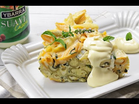 Pastel de macarrones y espinacas con Suave Casera Ybarra
