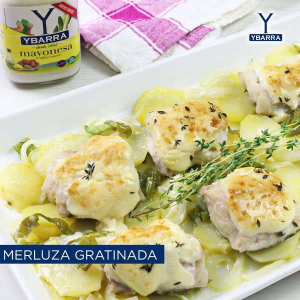 Merluza gratinada con patatas panadera