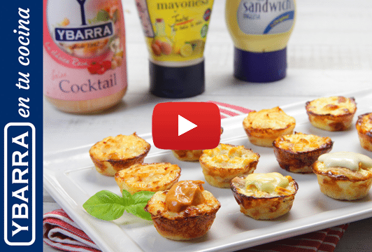 Mini quiches variadas con salsas Ybarra