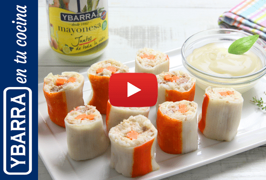Rollitos de arroz y cangrejo con mayonesa Ybarra