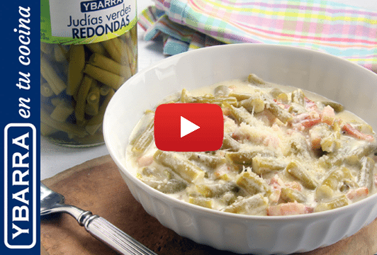 Judías verdes Ybarra a la carbonara