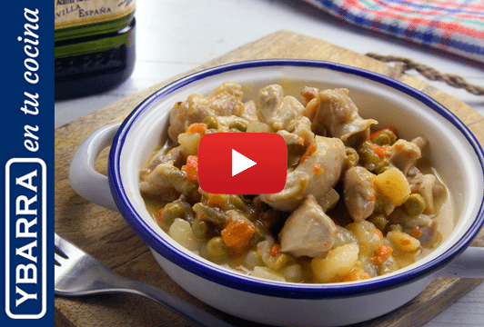 Pollo al ajillo con macedonia de verduras Ybarra