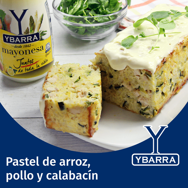 Pastel de arroz, pollo, calabacín y mayonesa