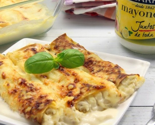 Canelones de merluza y mayonesa