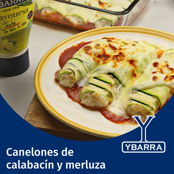 Canelones de calabacín y merluza gratinados