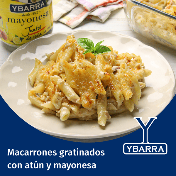 Macarrones gratinados con atún y mayonesa