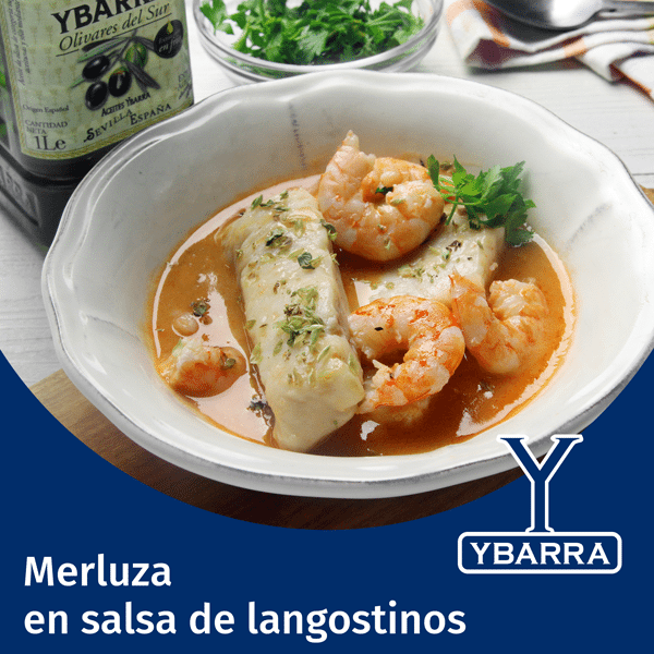 Merluza con salsa de langostinos