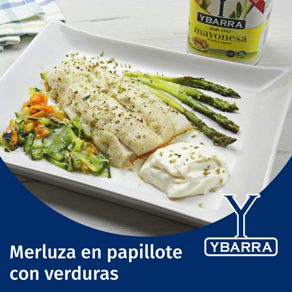 Merluza en papillote con verduras
