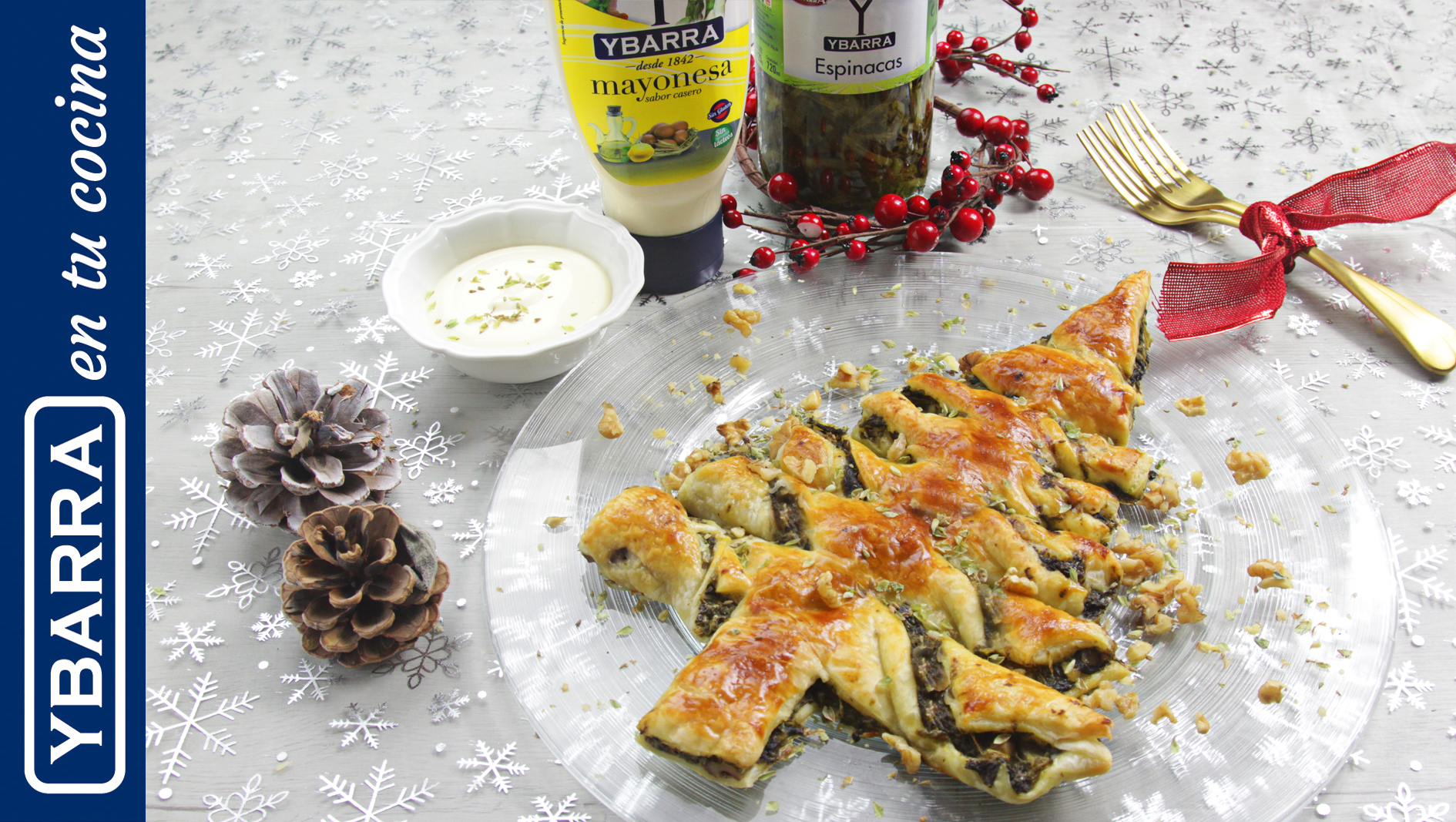 Árbol de hojaldre con crema de espinacas