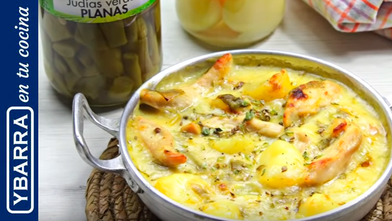 Pollo gratinado con bechamel y verduras