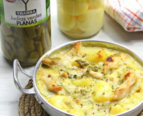 Pollo gratinado con bechamel y verduras