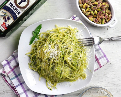 receta ybarra de espaguetis al pesto de pistacho en aceite virgen extra