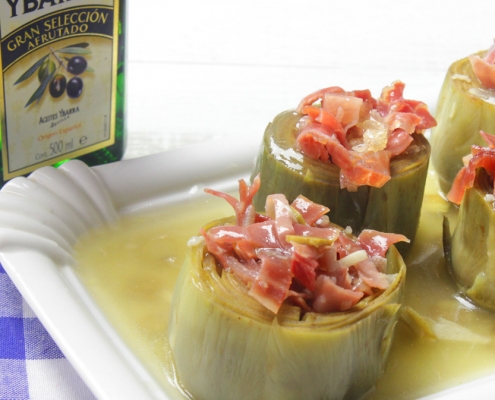 alcachofas rellenas de jamón