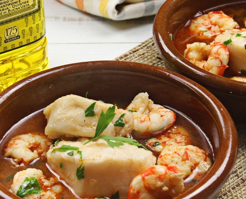 recetas ybarra cazuela de merluza con gambon y aceite de oliva virgen extra