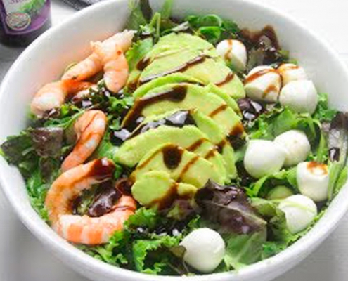 recetas ybarra ensalada de aguacate, langostinos y crema de vinagre de modena