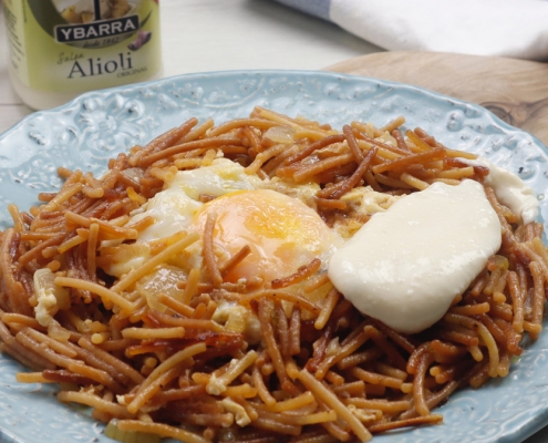 recetas ybarra fideos con huevos rotos y alioli