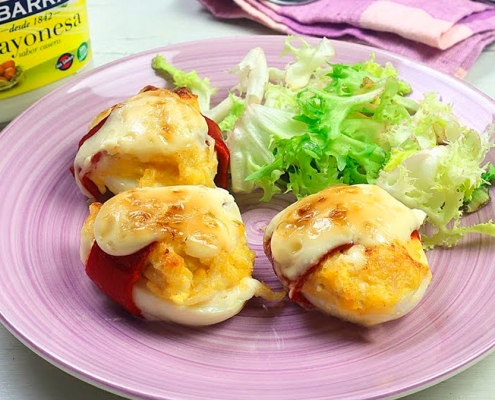 recetas ybarra huevos rellenos gratinados con pimientos del piquillo y mayonesa