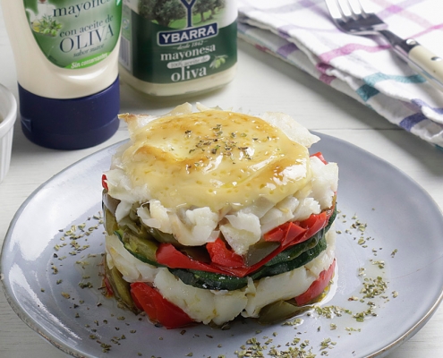 receta ybarra de milhojas con bacalao y mayonesa en aceite de oliva