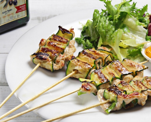 recetas ybarra mini brochetas de pavo y calabacin