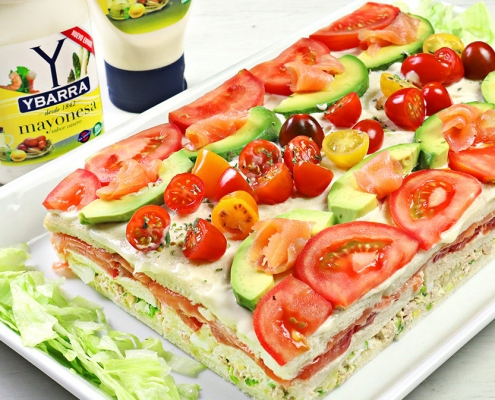 recetas ybarra pastel de verano con salmon, tomate y mayonesa