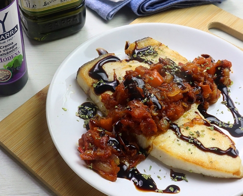 recetas ybarra pez espada con sofrito y crema de vinagre de modena