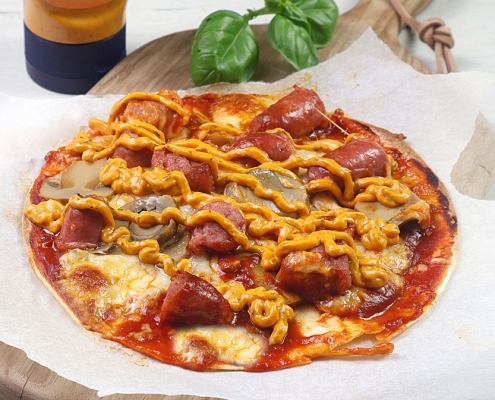 recetas ybarra pizza con tortillas en salsa gaucha y longaniza con margarita