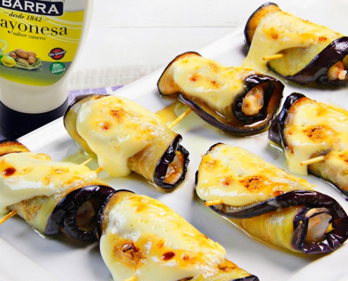 recetas ybarra rollitos de berenjena y langostinos con mayonesa