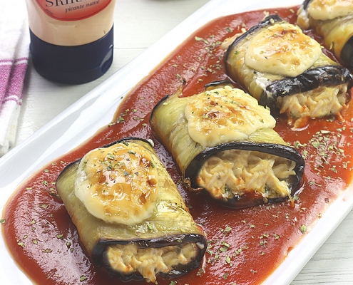recetas ybarra rollitos de berejena con pollo y mayonesa sriracha