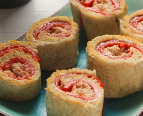 recetas ybarra rollitos de pan de molde, pimientos, atun y mayonesa