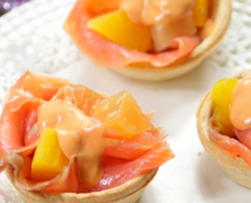 recetas ybarra tartaleta de salmon con fruta tropical y mango