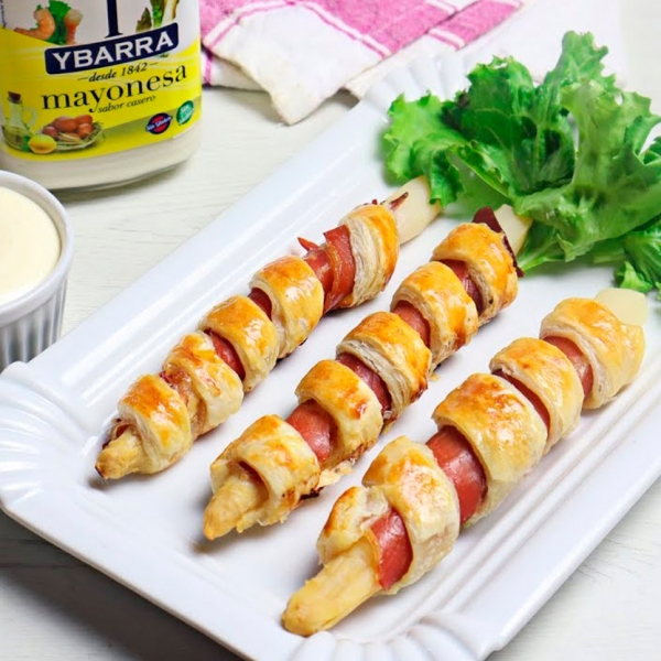 receta ybarra de tirabuzones de hojaldre, esparragos y mayonesa