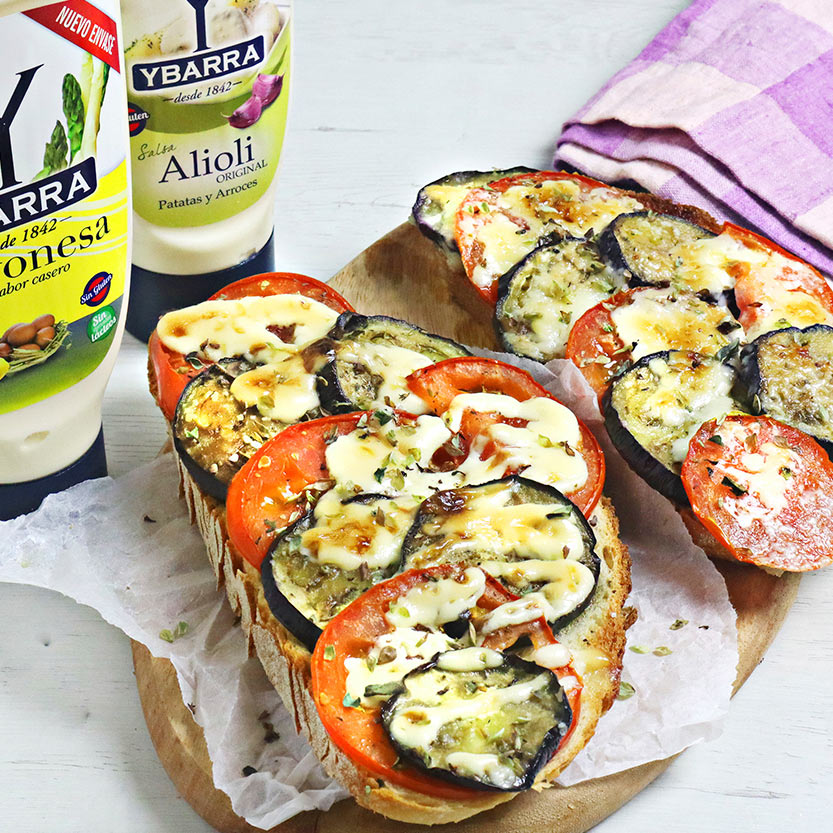 recetas ybarra tosta de tomate con berejena y mayonesa