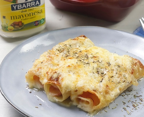 Canelones de York y y queso con mayonesa