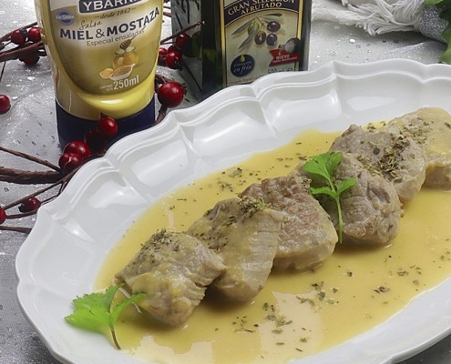 solomillo a la cerveza con salsa de miel y mostaza