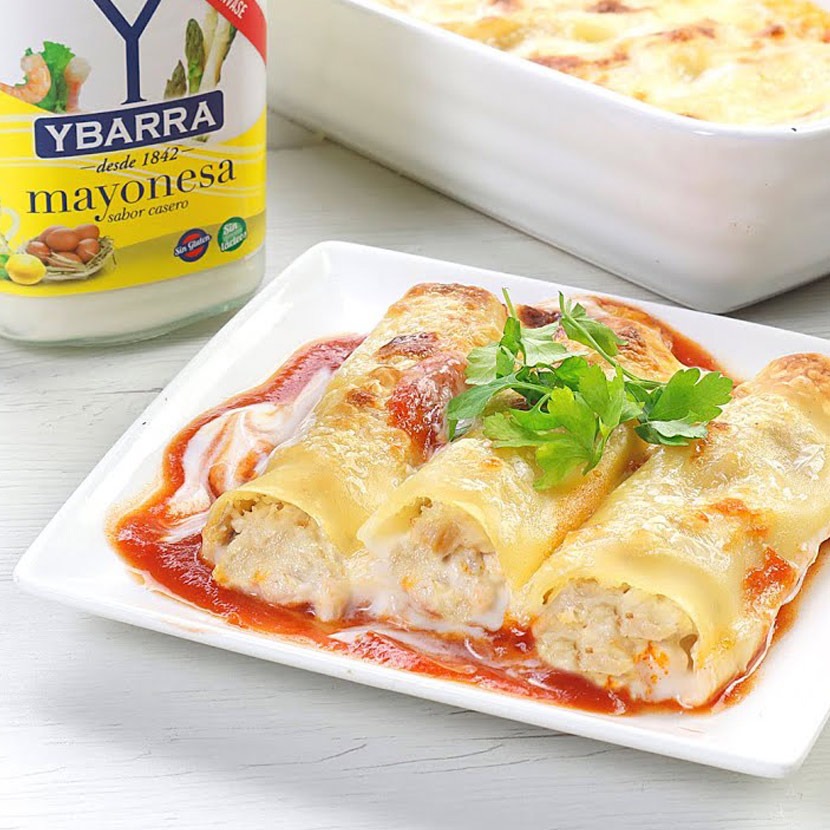Canelones de pollo y mayonesa