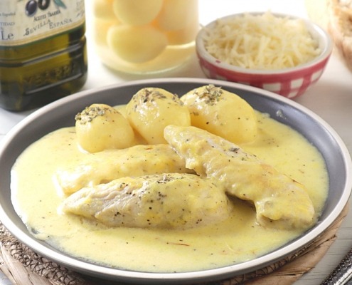 Solomillo de pollo con azafrán y queso Ybarra