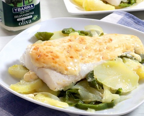 Merluza gratinada con mayonesa